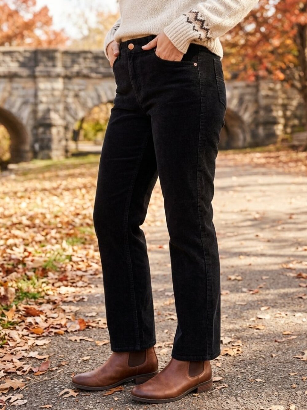 J.Jill Black Stretch Corduroy Straight Leg Pants | Size 14